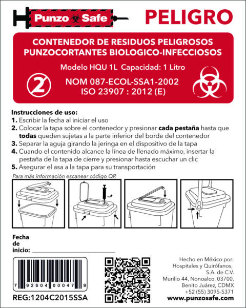 Recolector RPBI para punzocortantes 1Lt - Imagen 5