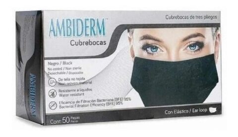 Cubrebocas Negros Desechables Caja Con 50 Piezas