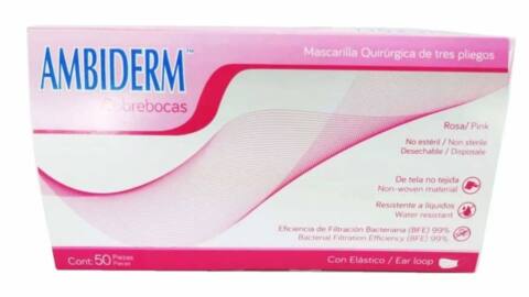Cubrebocas Rosa Plisado Ambiderm 50 Pzas