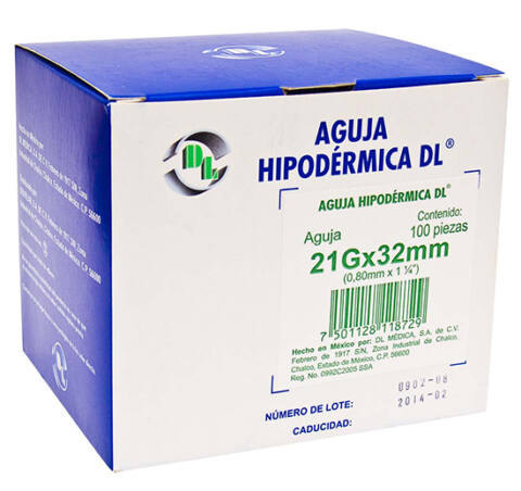 Aguja Hipodérmica calibre 21Gx32mm (VERDE)