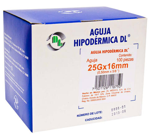 Aguja Hipodérmica calibre 25Gx16mm (NARANJA)