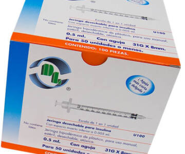 Jeringa para insulina, estéril desechable de 0.5 ml (AZUL) C/ AGUJA 31x8