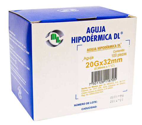 Aguja Hipodérmica calibre  20Gx32mm (AMARILLO)